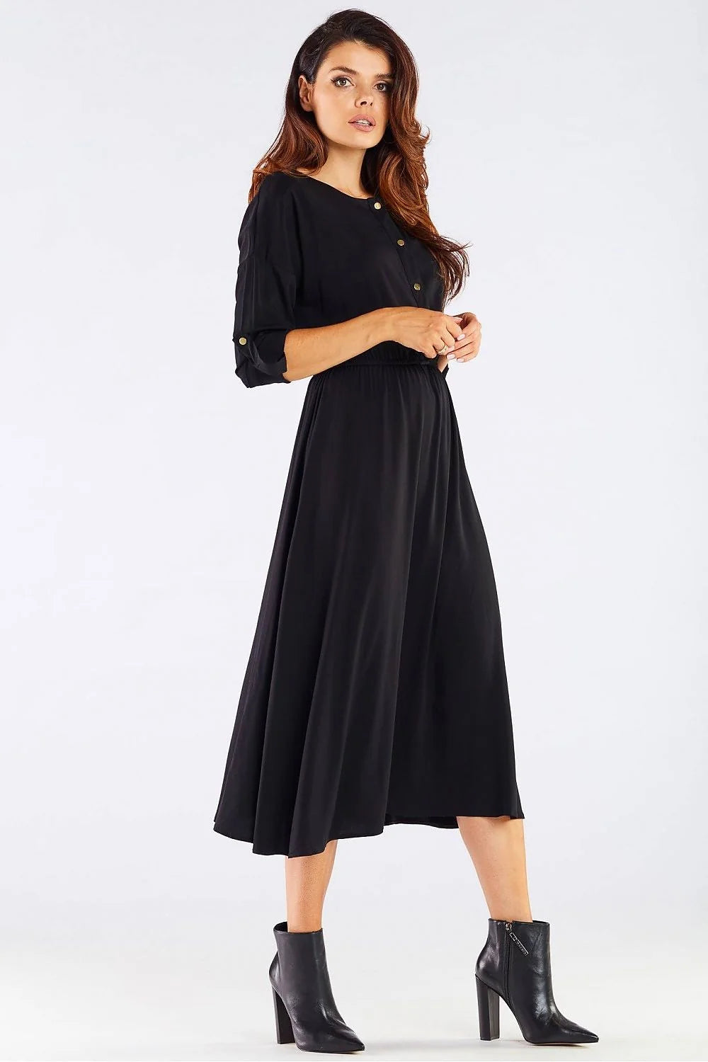 Robe midi légère bordeaux manches kimono élégante femme ajustable travail sortie style confort