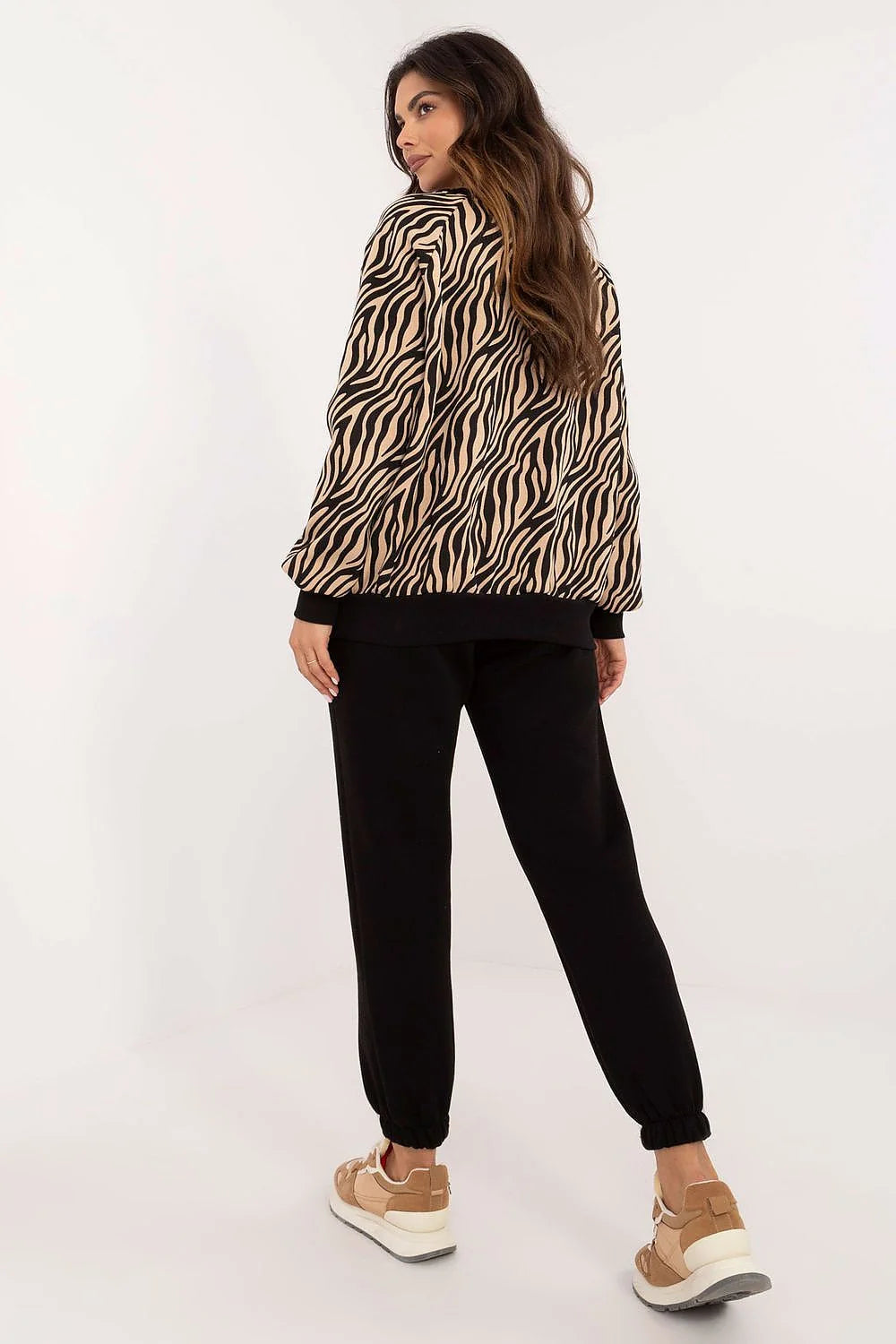 Ensemble mode femmes décontracté motif zébré sweat-shirt pantalon baskets confortables occasion sortie urbaine style moderne