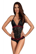 Body en dentelle noire sexy avec détails rouges et velours pour occasions spéciales élégantes femme