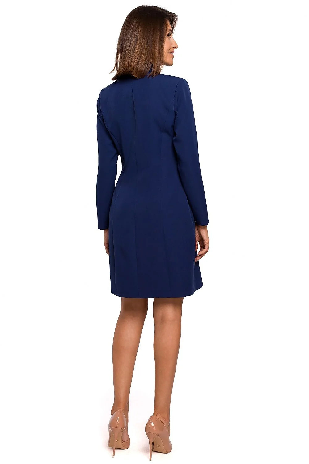 Robe-blazer blanche en polyester élastane chic et élégante, col revers, pour femme professionnelle chic