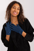 Gants élégants pour femme en tissu isolé bleu foncé motif géométrique boutons décoratifs fleur brodée index téléphone sans enlever coton 60% elasthanne 5% polyester 35% occasions quotidiennes formelles