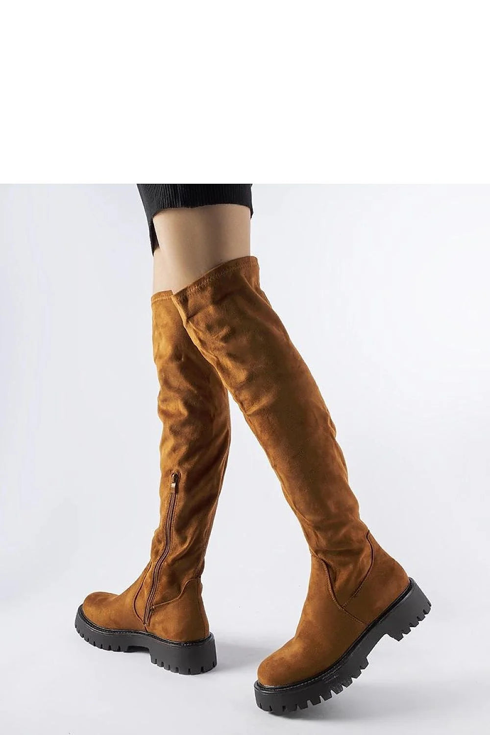 Bottes cuissardes suédine marron chic élégantes fermeture éclair semelle épaisse confort automne hiver femmes