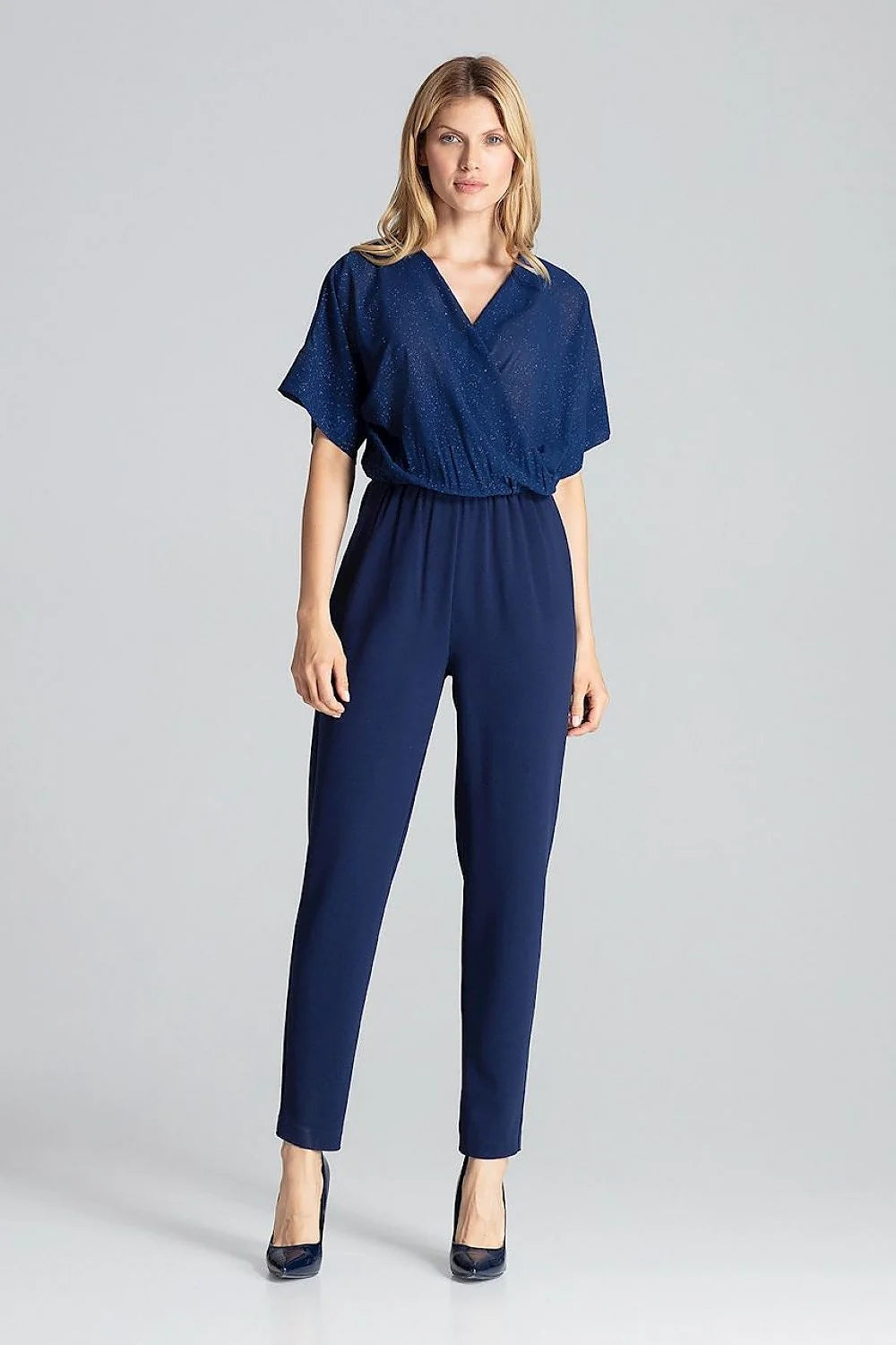 combinaison femme rouge vif cachecoeur manches kimono courtes taille elastique coupe fuselée longue fluide extensible élégante