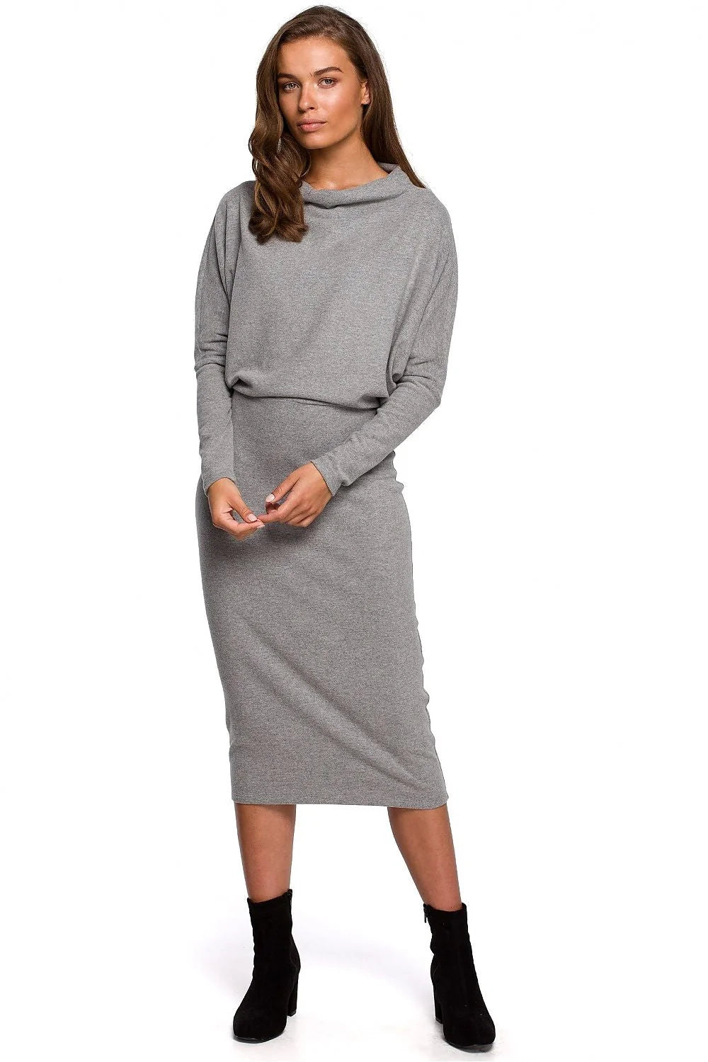 Robe élégante noire en coton manches chauve-souris coupe ajustée décontractée chic soirée quotidienne