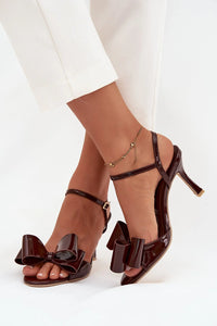 sandales talons aiguilles écocuir haute qualité femme élégance féminine élancée silhouette allongée bride réglable boucle noeud décoratif réception cérémonie soirée