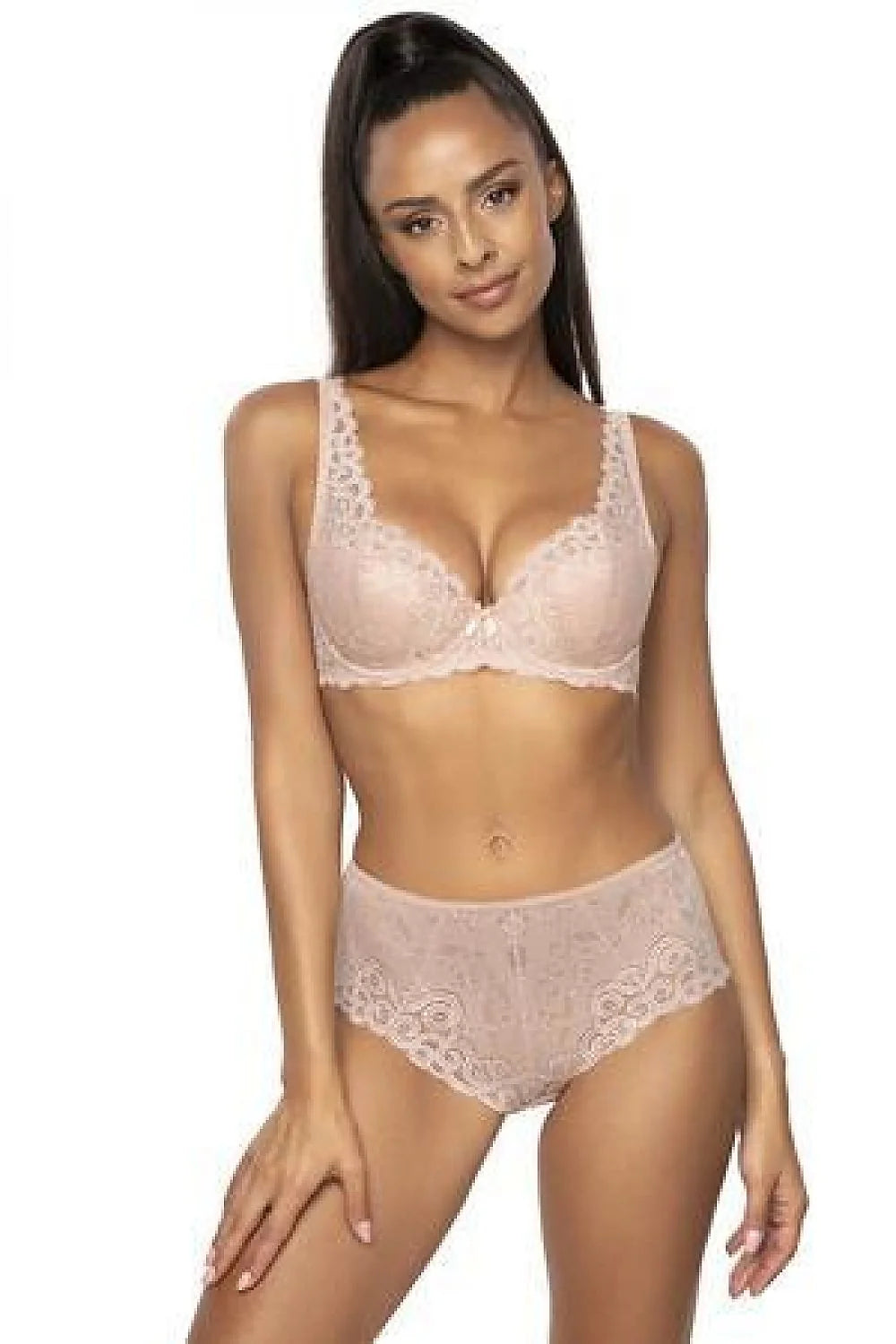 Soutien-gorge féminin dentelle nude push-up bretelles ajustables nœud déco décolleté élégant lingerie féminine mode lingerie