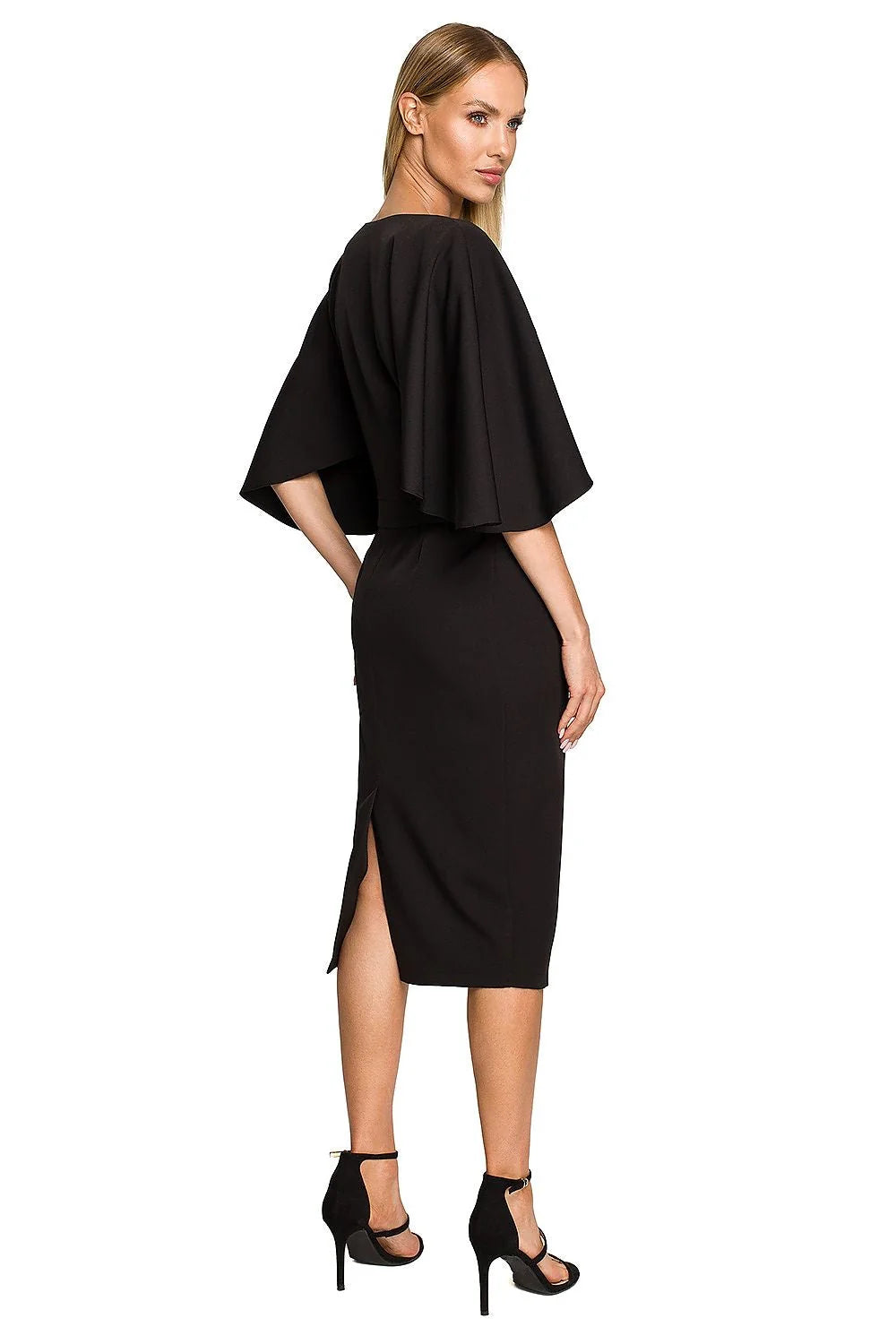 Robe de cocktail élégante vert vif manches larges encolure bateau ceinture discrète fermeture invisible polyester elastane femme