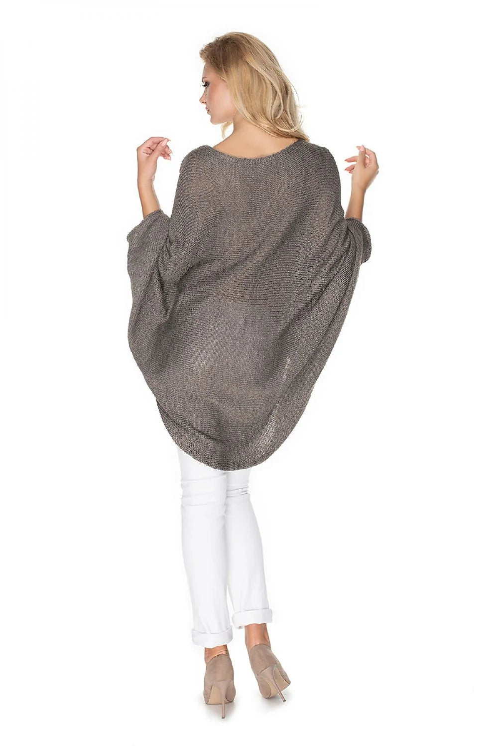 Poncho femme tricoté en maille bleu clair coupe oversize manches chauve-souris style décontracté chic