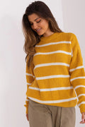 Pull rayures horizontales femme Chandail Badu acrylique doux manches longues encolure ronde style polyvalent jaune moutarde et blanc