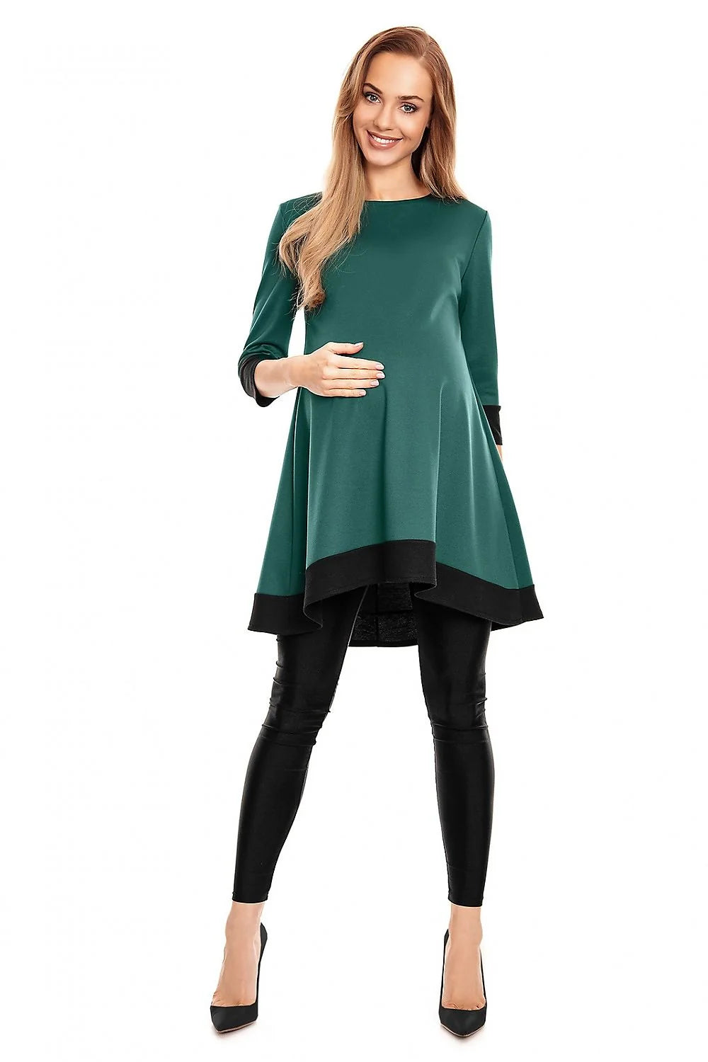 Top de maternité élégant Pee Ka Boo en maille douce, coupe ample, manches 3/4, gris et blanc, femme enceinte