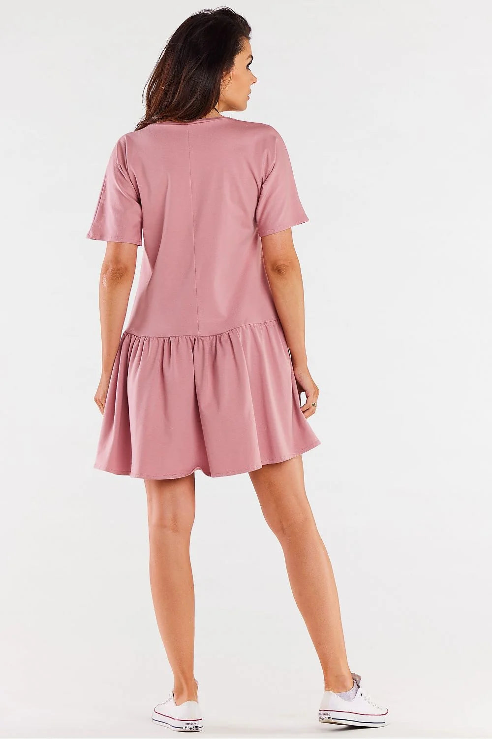 Robe de jour Infinite You en coton, style casual, manches courtes, volant, couleur rose, coupe fluide, femmes