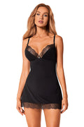 Chemise de nuit élégante noire pour femme, dentelle fine, coupe ajustée, bretelles ajustables, matière douce, sexy et raffiné