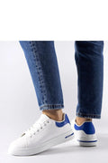 Sneakers femmes design moderne couleur blanc et bleu marine tige cuir semelle épaisse lacets blancs