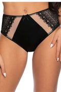 Culotte noire taille haute dentelle tulle microfibre opaque empiècements florale noeud satiné gainante confortable élégante sensuelle