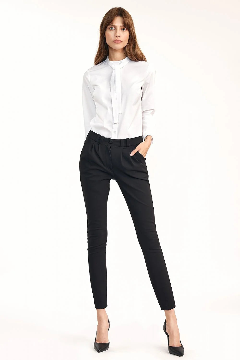 Chemise manche longue Nife élégante design minimaliste col montant coton polyester femme tenue professionnelle occasion