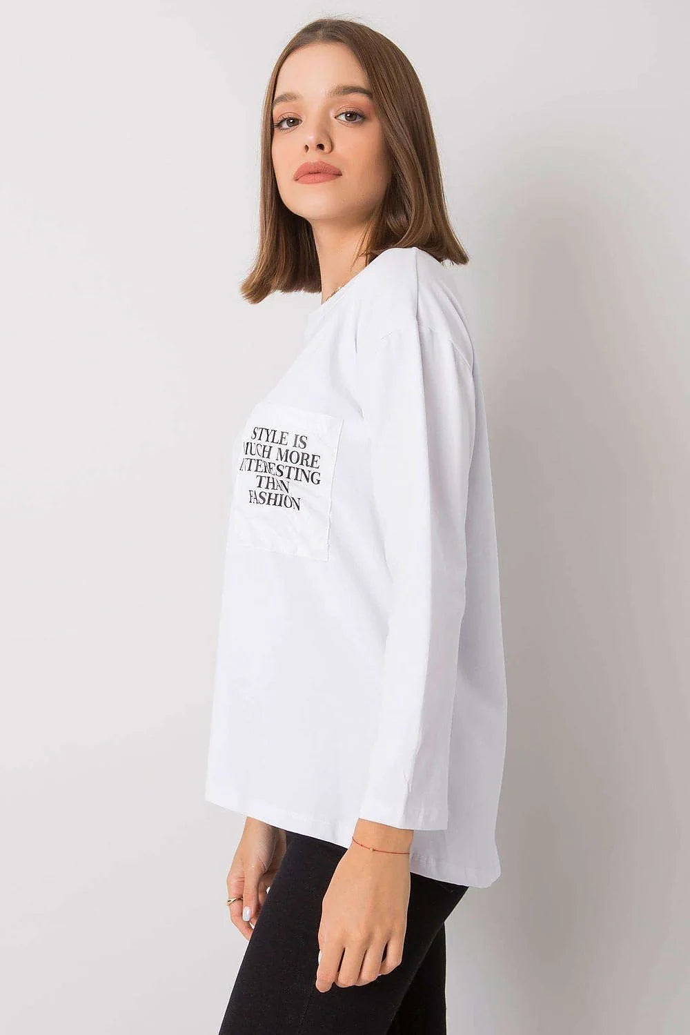 T-shirt blanc coton élasthanne manches longues moderne décontracté imprimé texte confort style pour femme