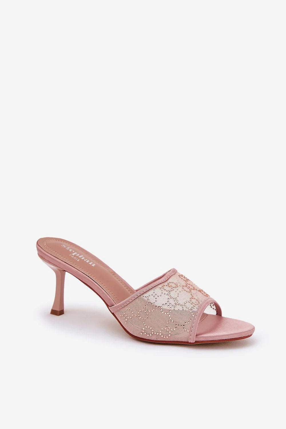 Mules à plateforme stiletto rose poudré tissu maille brodé motifs floraux semelle rembourrée sandales femmes occasions élégantes été