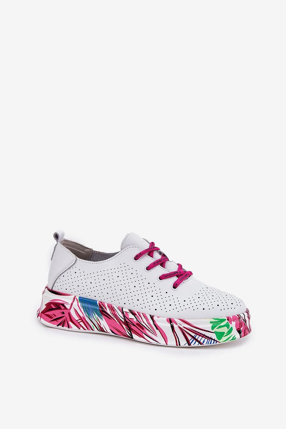 baskets femmes Vinceza design moderne audacieux artistique confortables plateforme moyenne tige haute perforée blanche semelle motifs colorés lacets fuchsia