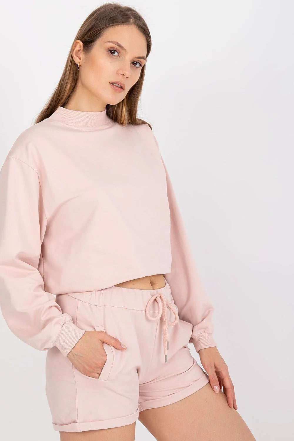 Ensemble décontracté femme été 2023 crop top short rose pâle coton élasthanne occasionnels