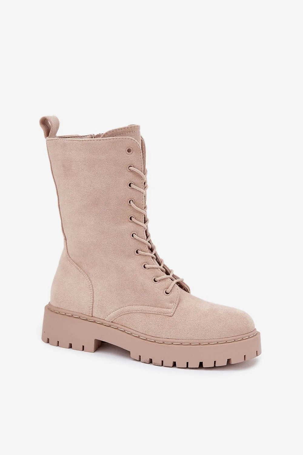 bottes femme rangers daim écologique plateforme talon plat confort doublure chaude lacets zip latéral semelle crantée antidérapante beige urbain chic