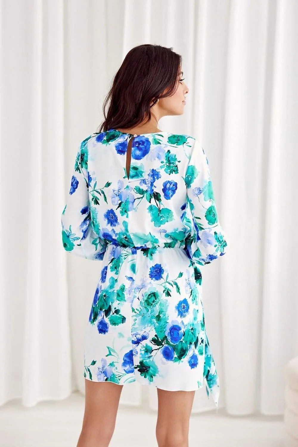 Robe de jour Roco Fashion fleurie couleurs vives manches longues taille ajustable encolure goutte d'eau robe féminine