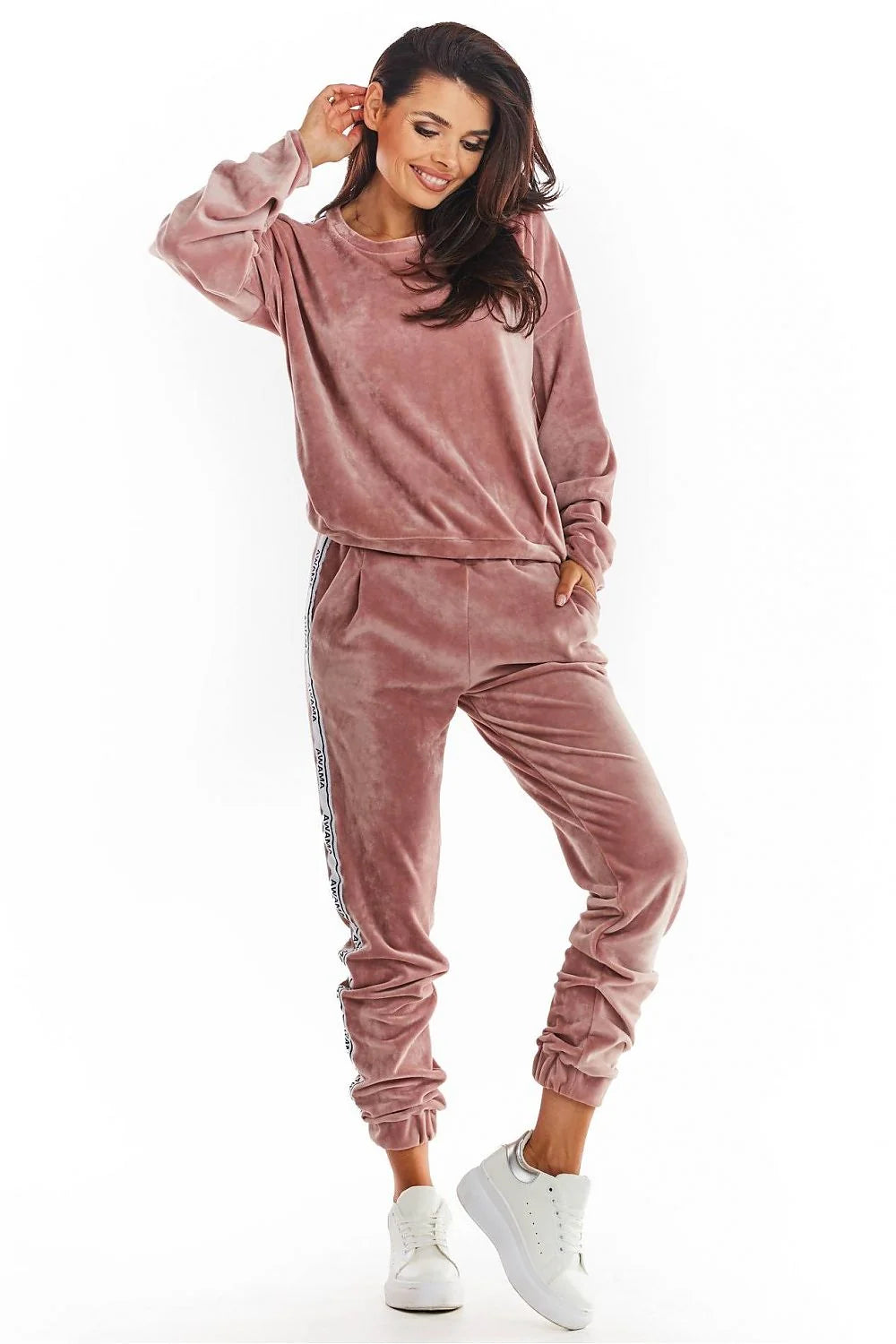Ensemble survêtement femme velours bordeaux décontracté manches longues confort poches style chic maison
