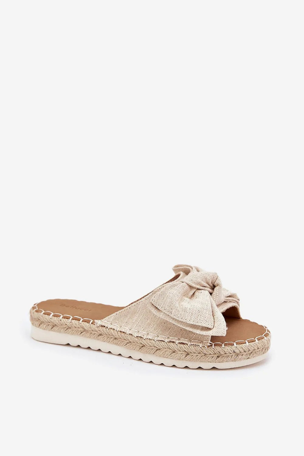 sandales plates femme tissu beige clair espadrille noeud large bride elastique maintien semelle jute tressée plateforme 3cm rembourrée