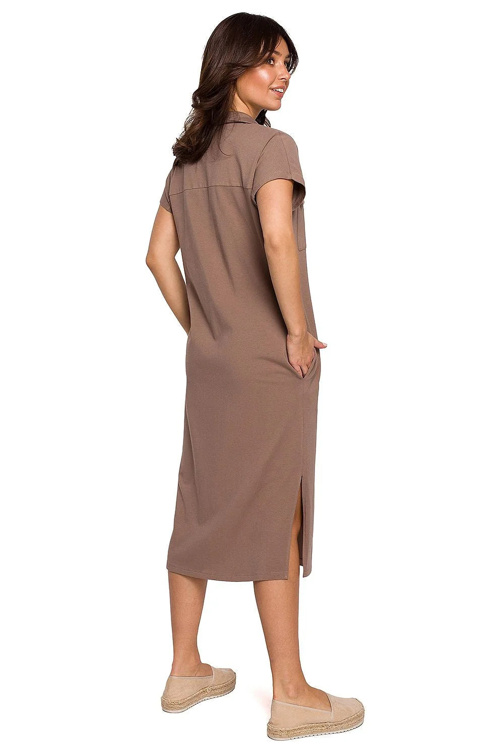 Robe casual en coton jaune moutarde style polo décontracté manches courtes pour femme élégante