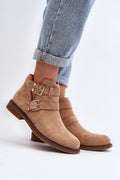 Bottes Step in style classiques pour femmes en suédine écologique beige clair, design moderne, talon plat, brides ajustables, look élégant