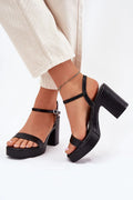 sandales platesforme talon bloc noir similicuir ajustables boucle cheville bride frontale ouvertes compensees confortables stables elegantes retro années90 soirée mariage