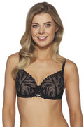 Soutien-gorge femme push-up noir broderie floraux balconnet armatures bretelles ajustables maille dentelle élégant confortable