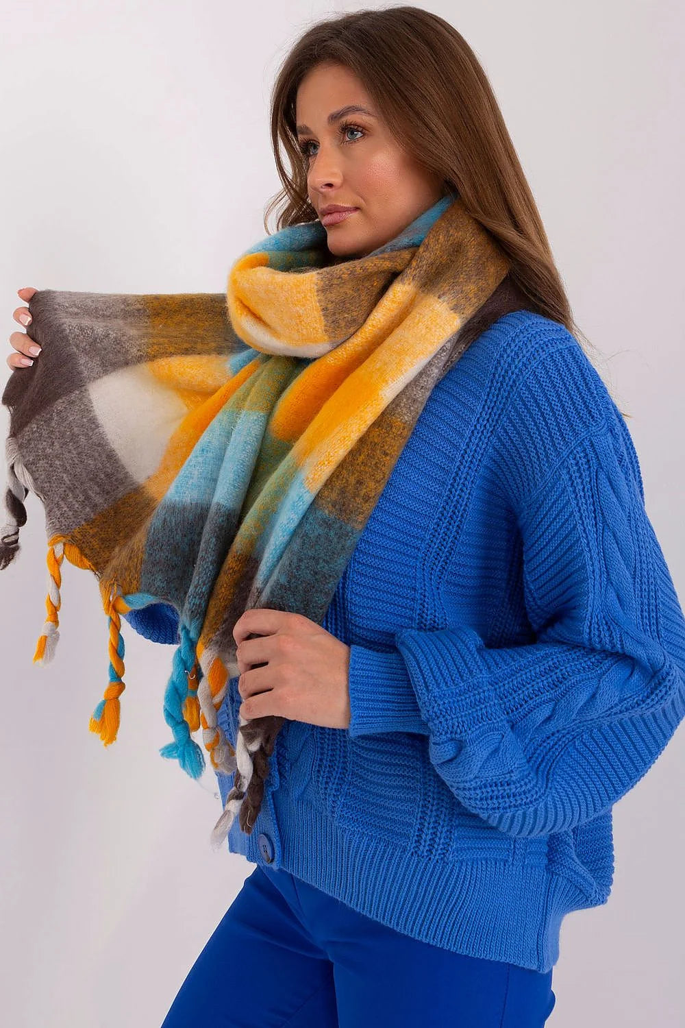châle long carreaux colorés doux oversize plaid hiver grand franges tressées mohair duvetyne volumineux chaud cosy polyvalent élégant femme