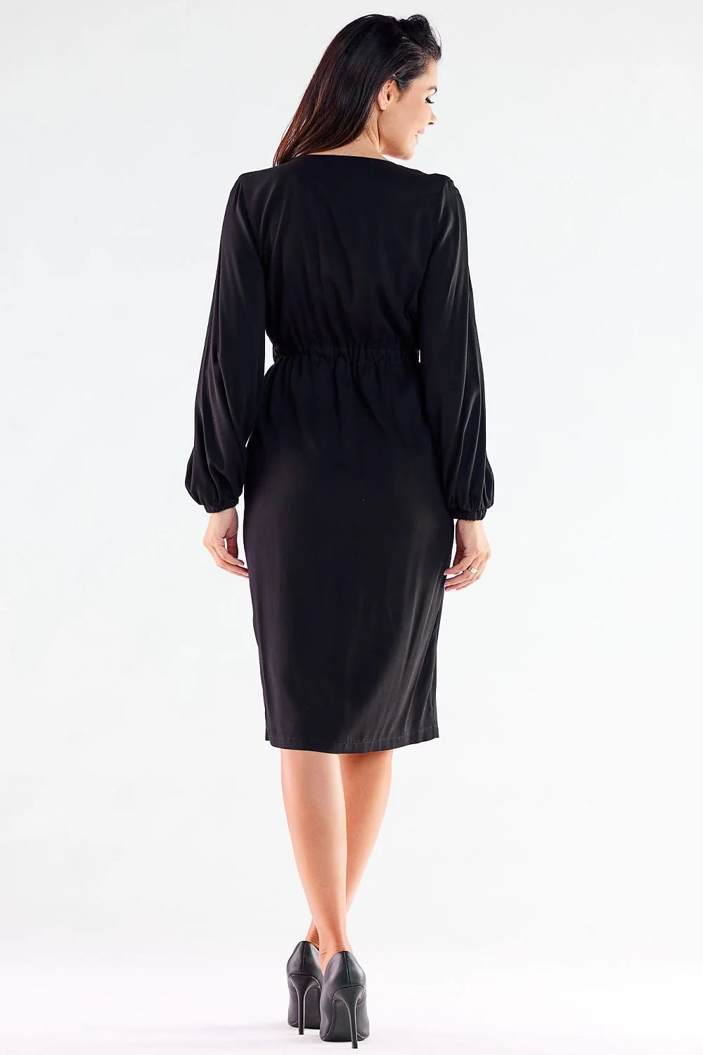 Robe de cocktail élégante longueur midi manches longues élastique vert émeraude femmes occasion formelle
