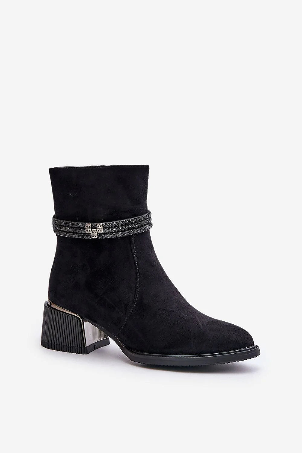 Bottines femmes design moderne élégant daim noir talon bloc coupe cheville confortable finitions luxueuses