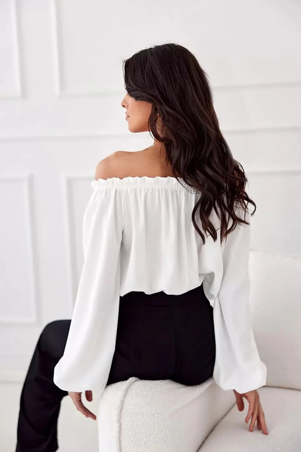Chemisier Roco Fashion élégant en satin blanc manches longues col espagnol rose décoration femmes