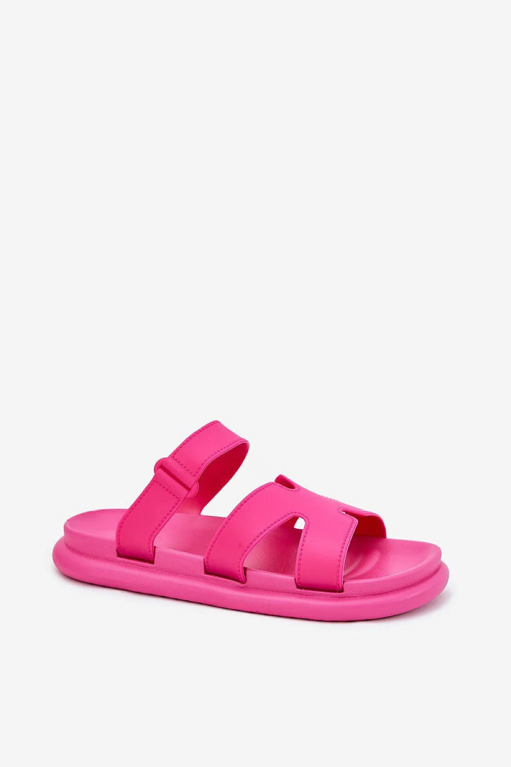 Sandales femmes design moderne audacieux couleur rose vif semelle gomme confort ajustable mules ouvertes style décontracté estival