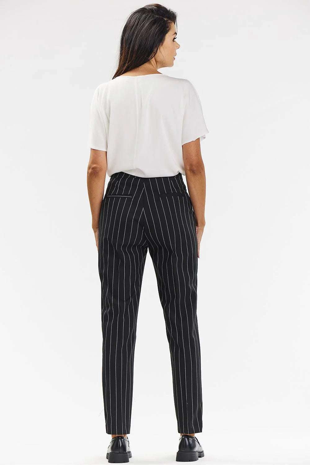 Pantalon cigarette femme Awama rayures noir blanc haute qualité taille ajustable coupe droite occasionnels élégant