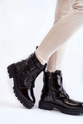 Bottes Step in style : Bottines mode audacieuse cuir verni noir talon rigide fermeture éclair femme
