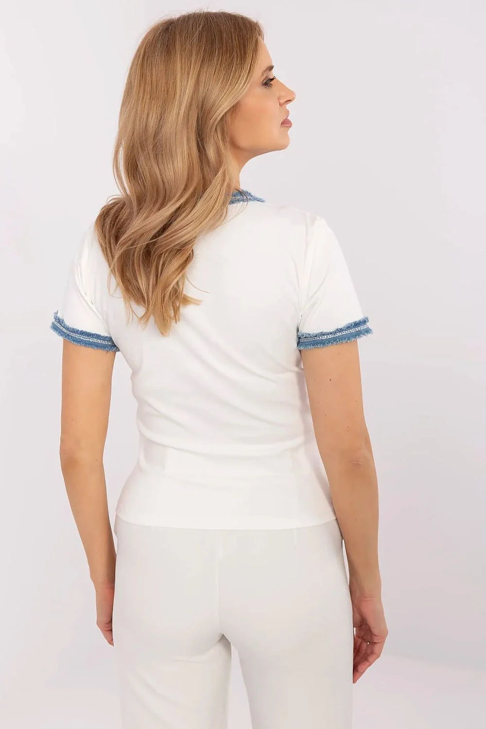 Haut ajusté pour femme style décontracté coton élasthanne décolleté V manches courtes tissu denim boutons décoratifs polyvalent