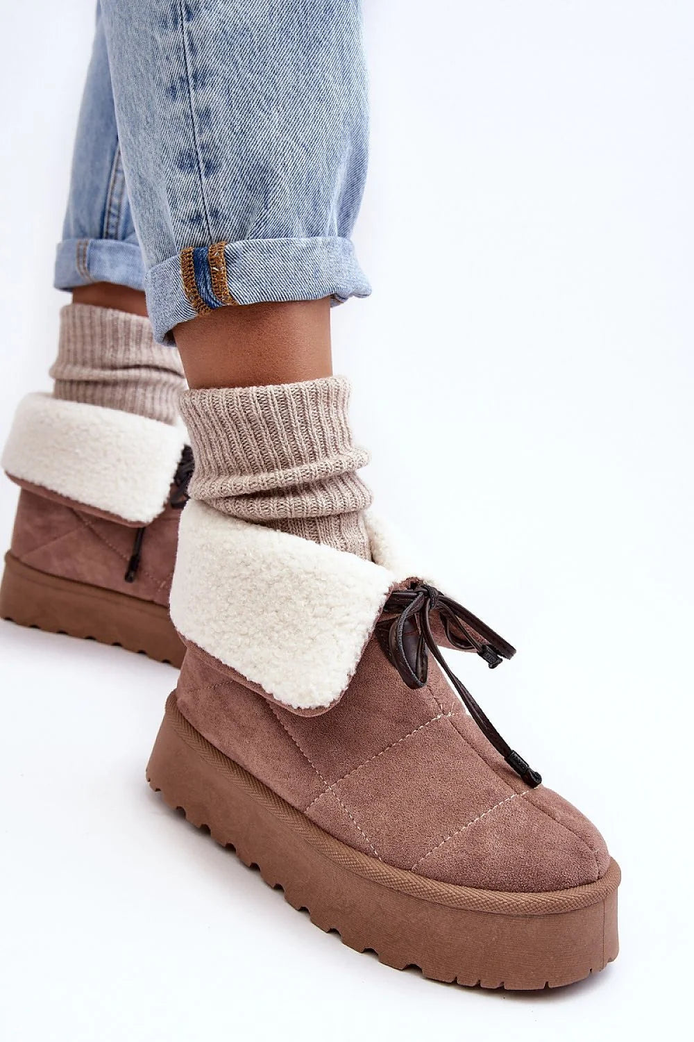 Bottes de neige Step in style pour femmes design contemporain décontracté fausse fourrure tige haute plateforme épaisse couleur brun clair