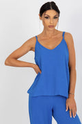 Top Och Bella débardeur ample bretelles fines ajustables col en V coton len viscose bleu vif femme
