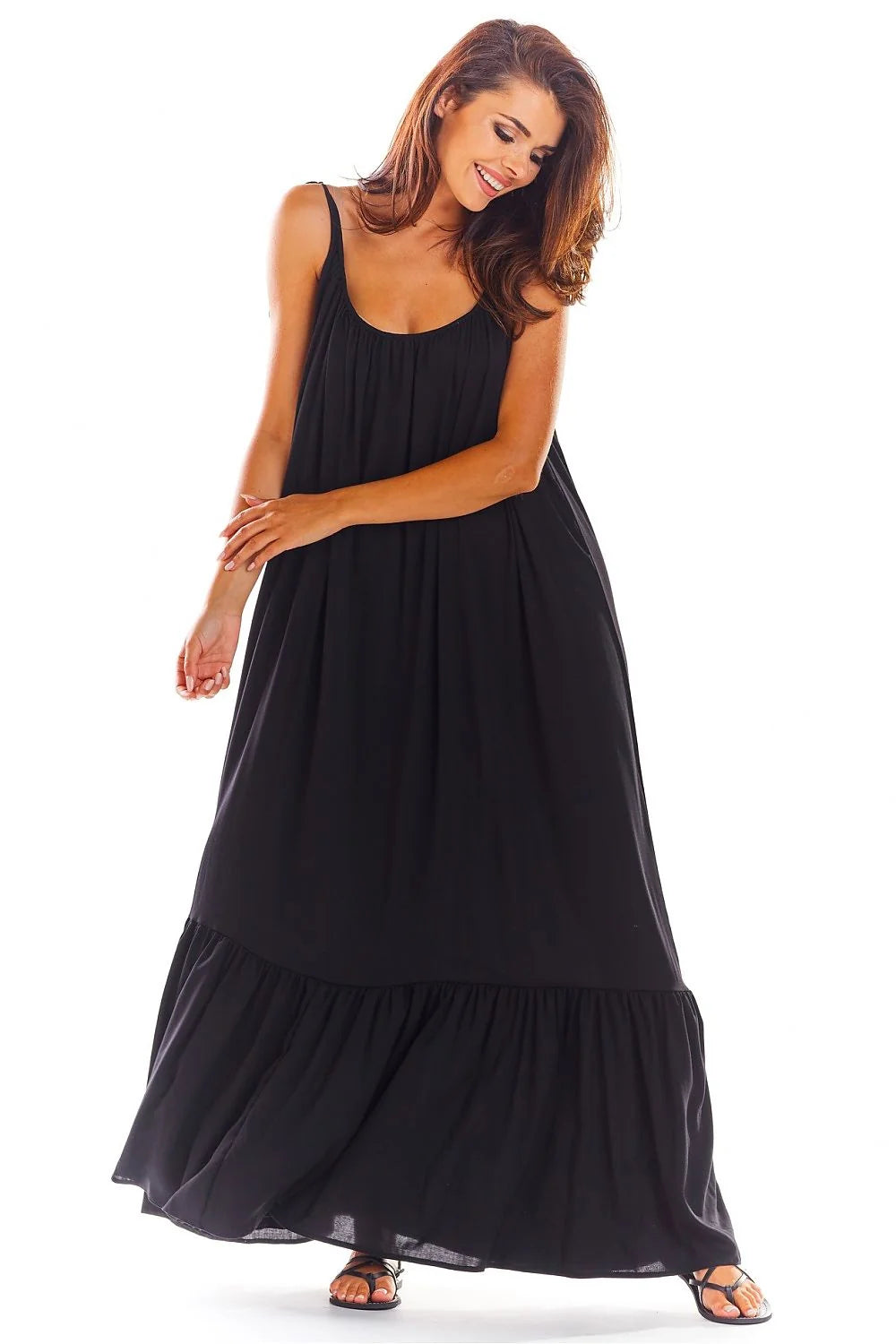 Robe longue AWAMA été 2023 coupe ample décolleté dos volant bas coloris rouge vif femmes viscose élasthanne