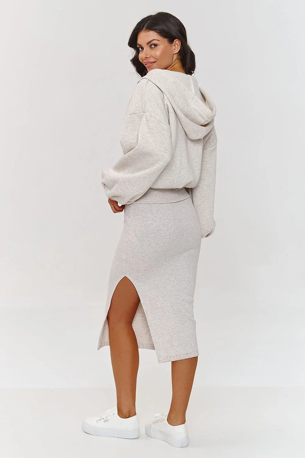 Ensemble Makadamia pour femme, robe rayée sans manches, veste à capuche, confort et style moderne