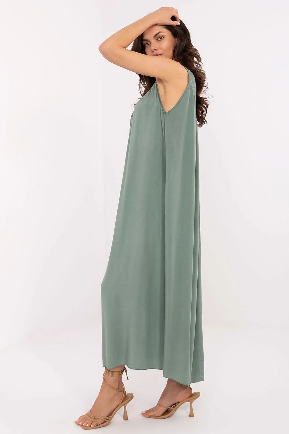 Robe de jour Och Bella en vert sauge en viscose légère longue ample sans fermeture pour femme