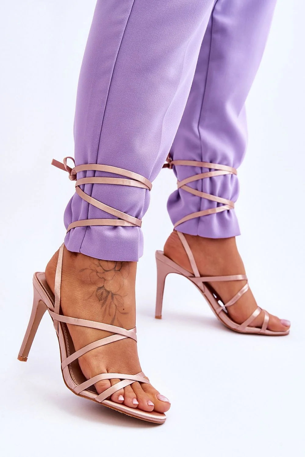 Sandales à lacets Step in style design minimaliste talon aiguille couleur nude femme sandales ouvertes bride cheville