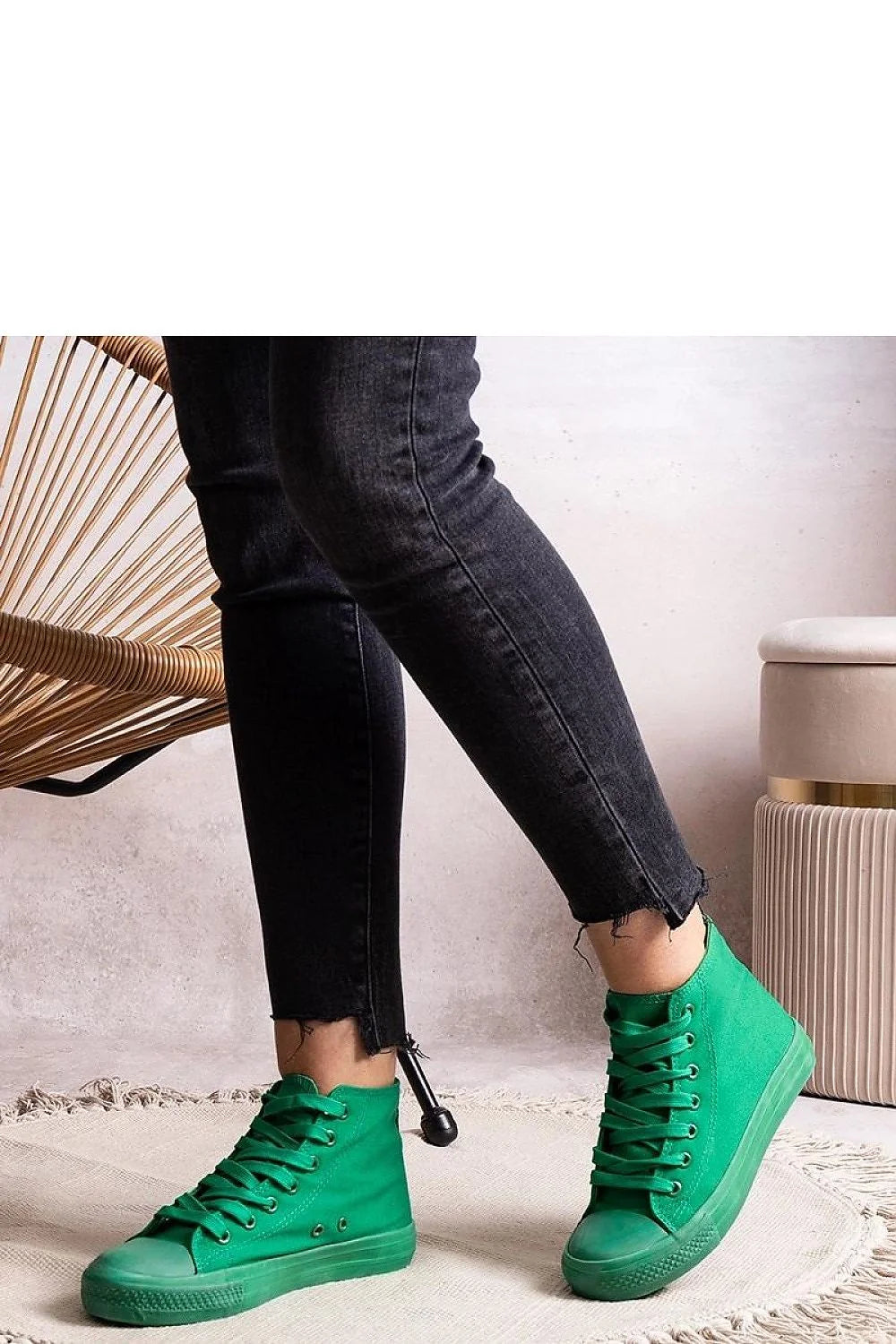 Baskets montantes femmes vert vif style décontracté moderne textile synthétique semelle caoutchouc haute durabilité