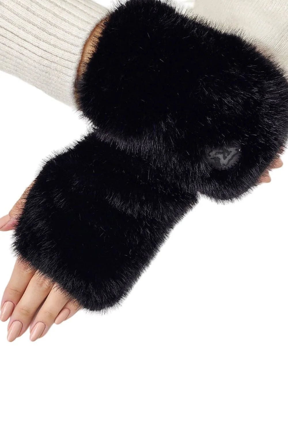 Mitaines sans doigts en fausse fourrure noire élégante pour femme, hiver 2023, confort quotidien, style intemporel