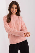 Chandail féminin col rond manches longues maille torsadée rose pastel laine douce automne hiver confort élégance