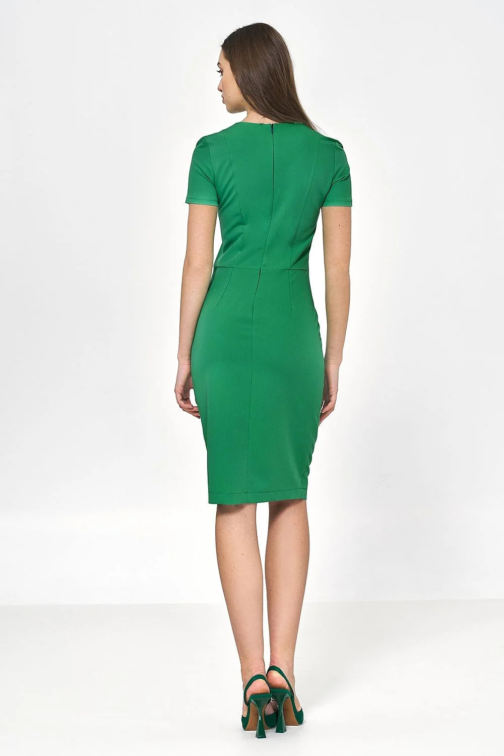 Robe de jour élégante vert vif manches courtes taille ajustée sans doublure polyester viscose femme