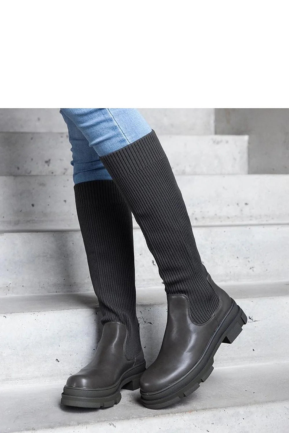 Bottes cuissardes Solea modernes robustes en cuir et textile élastique semelle épaisse noir vert femmes ville casual